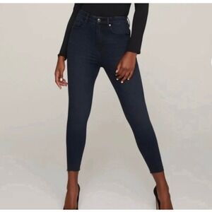 Good‎ American Good Waist Crop Jeans
Raw Edge Hem Skinny Dark Blue Sz 27